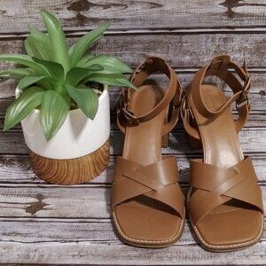 Steve Madden Truro Leather Stacked Heel Ankle Strap Casual Sandals Brown Size 11